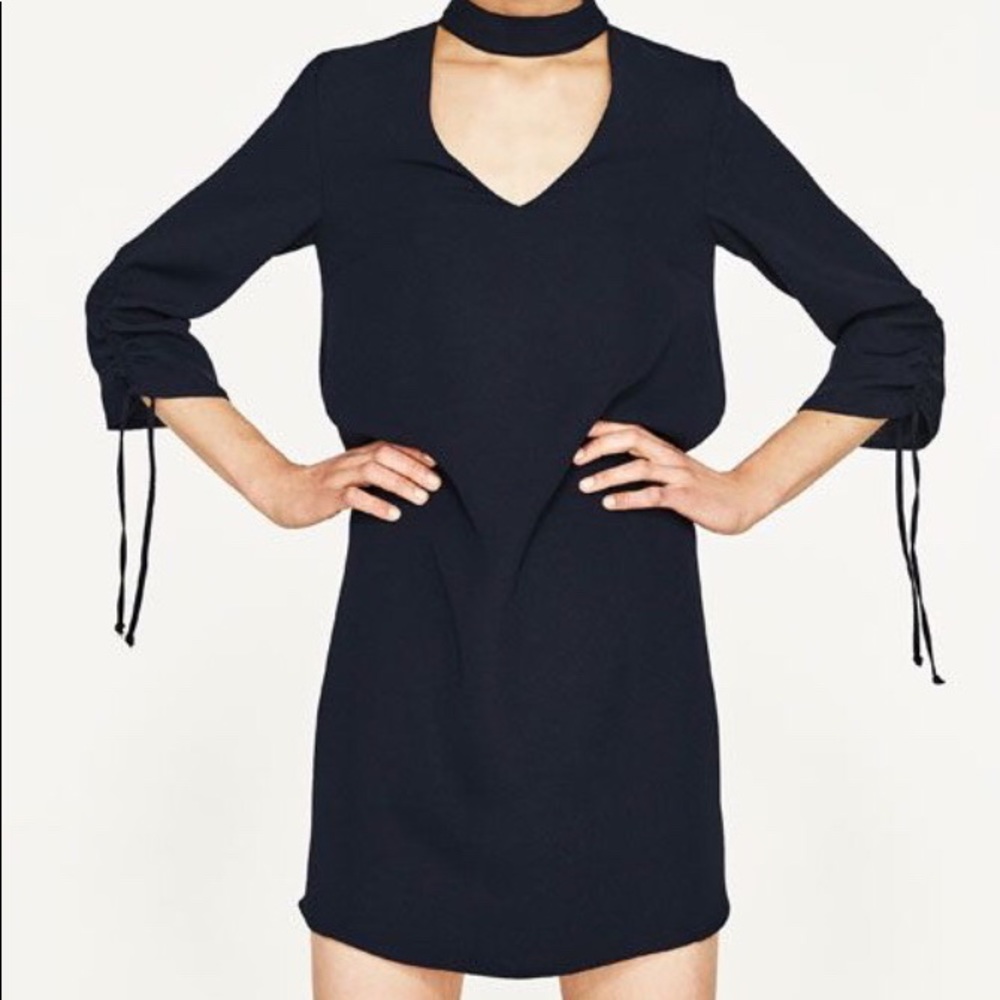 Zara Choker Dress with Gathered Sleeves